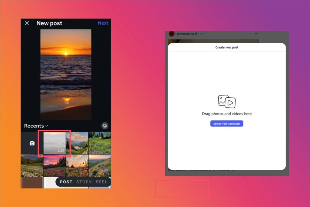 Choose from your galleryfiles, or drag-and-drop on the desktop.