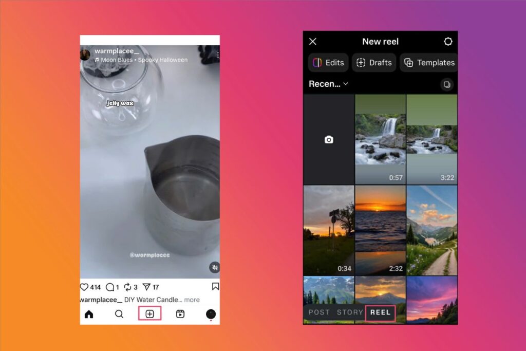 In Instagram, tap +, select Reel, upload your video, write a caption, add hashtags, and tap Share.