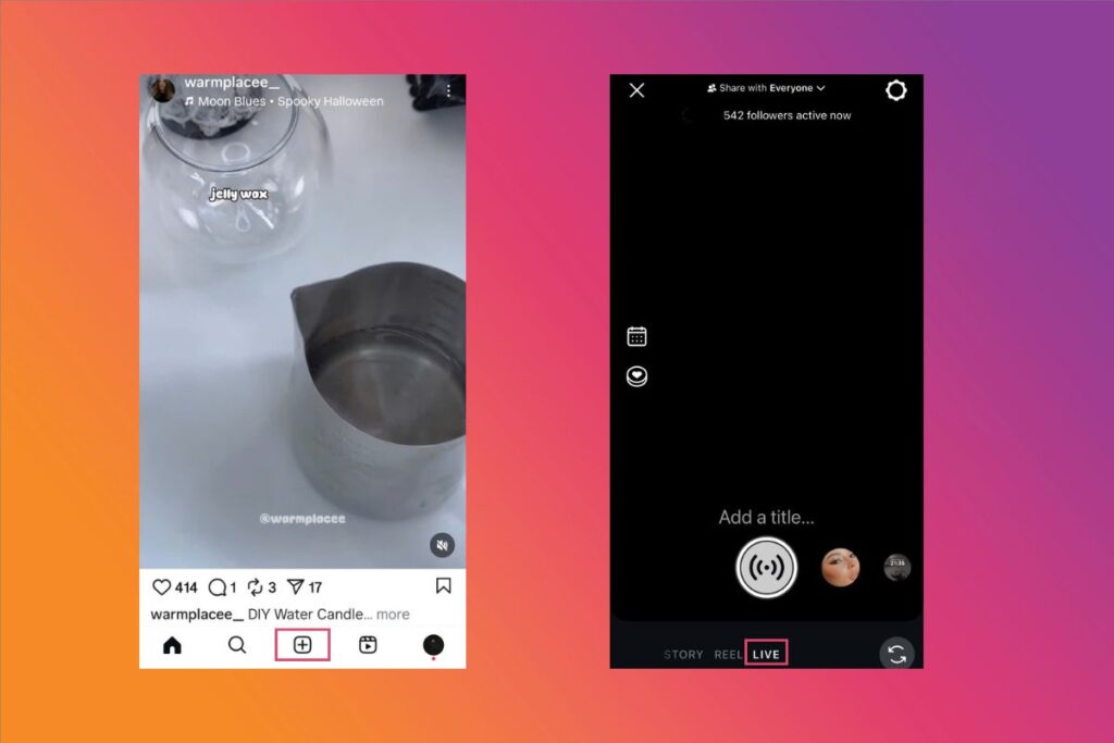 Open Instagram, swipe right, and select Live from the bottom menu. Check your internet connection for stable streaming.