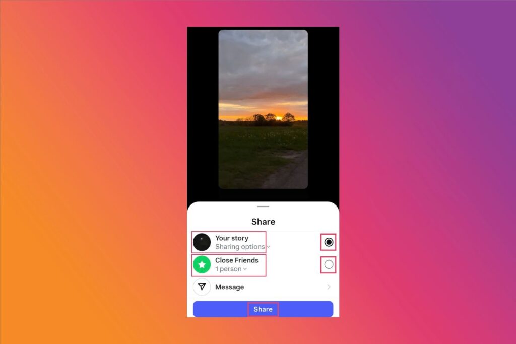 Tap Your Story to make it public, or Close Friends for a limited target audience.
